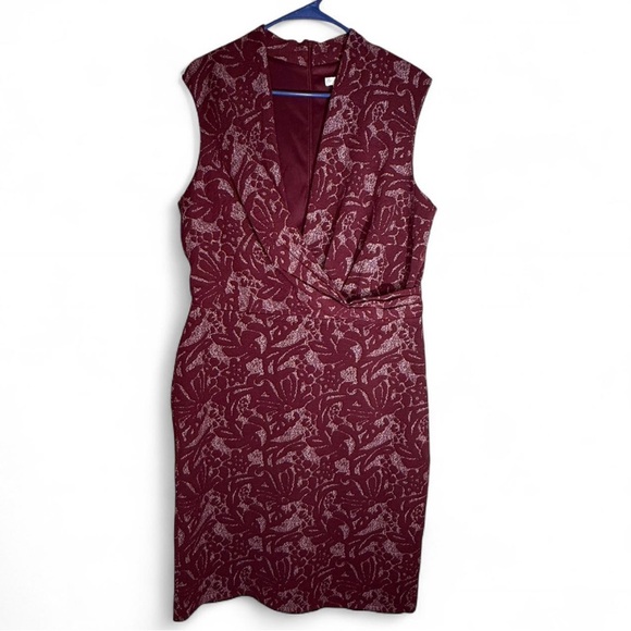London Times Burgundy Floral Midi Dress - Picture 1 of 8